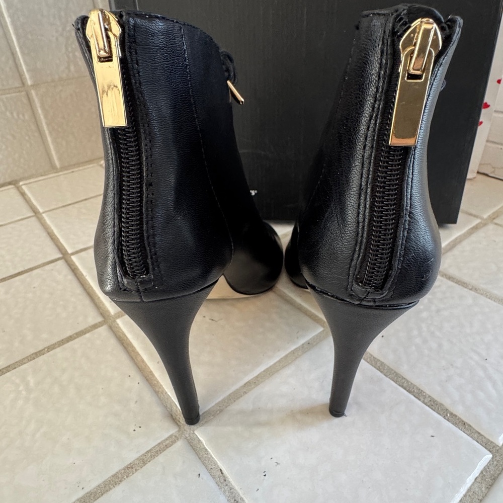 INC International Concepts Black Lace-Up Peep-Toe Stiletto Ankle Booties - Picture 3 of 7